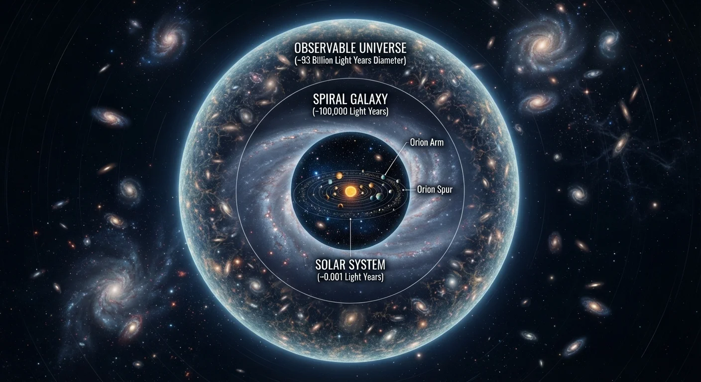 The Difference Between a Solar System, a Galaxy, and the Observable Universe